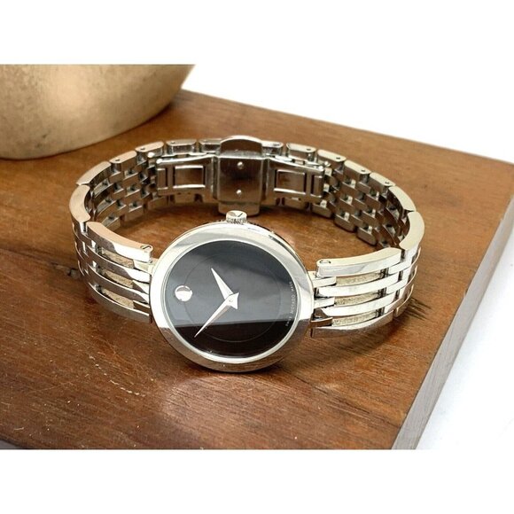 Movado Women's Watch 0607051 Esperanza Black Dial Swiss Quartz Silver Steel 28mm - Picture 7 of 13